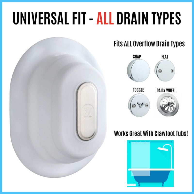SlipX Solutions Adjustable Better Soak Overflow Drain Cover Fits All Drain Types for The Deepest Baths (Silicone, White) - Image 3